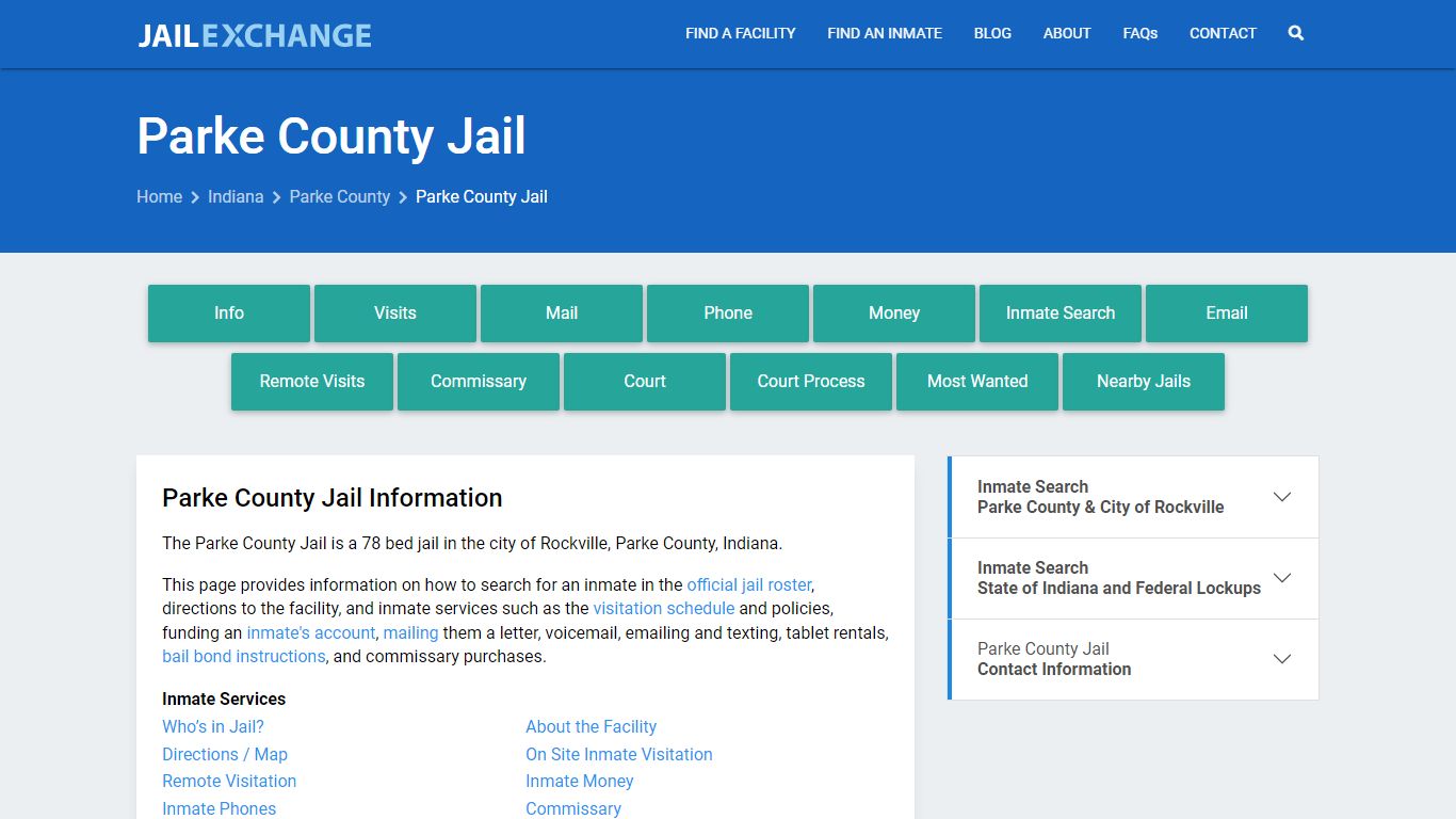 Parke County Jail, IN Inmate Search, Information